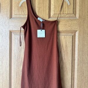 Dress Forum One-Shoulder Ribbed Dress in Rust